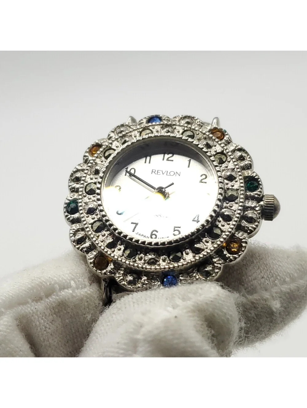 Revlon Multicolor Gem Bezel Quartz Womens Watch 26mm Stretch Band New Battery